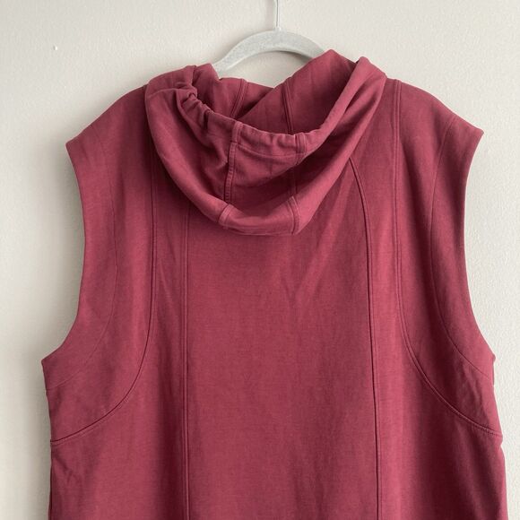 Athleta Sundown Sweatshirt Tank Size Medium Hooded Drawstring Top Burgundy - Picture 8 of 10